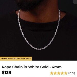 White Gold Rope Chain Necklace - 4mm